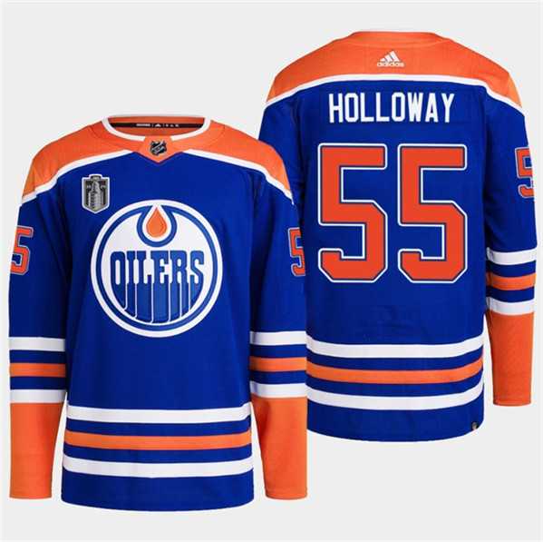Men%27s Edmonton Oilers #55 Dylan Holloway Royal 2024 Stanley Cup Final Patch Stitched Jersey Dzhi->edmonton oilers->NHL Jersey